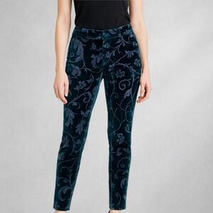 Hue Black Velvet Floral Leggings Stretch Pull-On Skinny Pants Size S